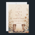 Rustikales Country Daisy Boots Wedding Save The Date<br><div class="desc">Ein rustikales Hochzeitsdesign mit Vintagen Cowgirl-Stiefeln,  handgezeichnet Seilakzenten und Aquarellfarben-Wildblumen. Ideal für eine Hüttenranch,  Scheune oder Landschaftsfeier mit südlichem Charme.</div>