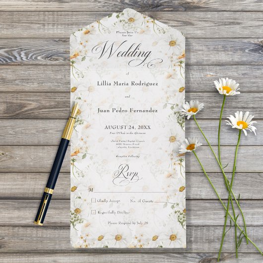 Rustikales Country Daisy Floral No Dinner All In One Einladung
