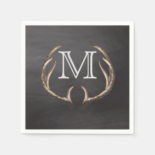 Rustikales Country Deer Antler Chalkboard Monogram Serviette (Vorderseite)
