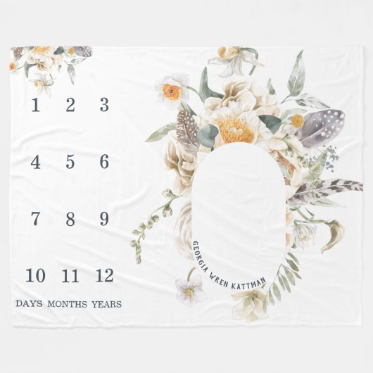 Rustikales Country Floral Baby Milestone Schuppen  Fleecedecke (Vorderseite (Horizontal))