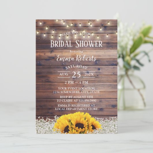 Rustikales Country Floral String Lights Brautparty Einladung (Stehend Vorderseite)