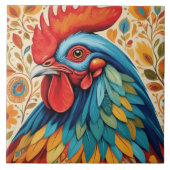Rustikales Country Folk Rooster Chicken Fliese (Vorderseite)