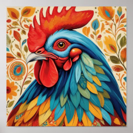 Rustikales Country Folk Rooster Chicken Poster