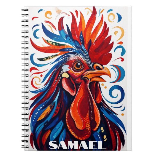Rustikales Country Folk Rooster Huhn Red Blue Name Notizblock (Vorderseite)
