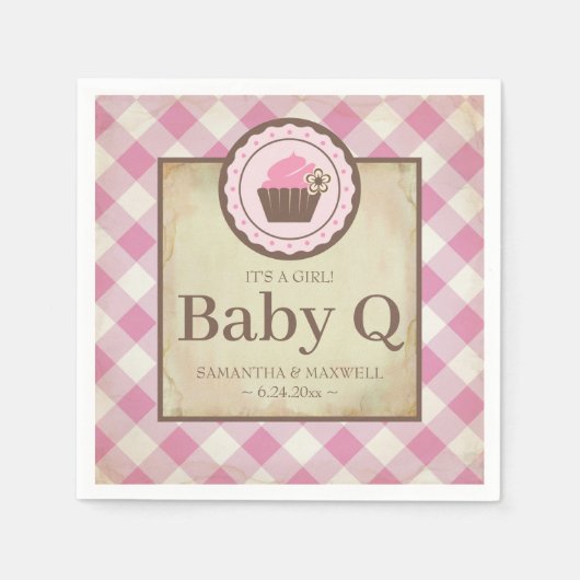 Rustikales Country Gingham Cupcake Baby Q Serviette (Vorderseite)