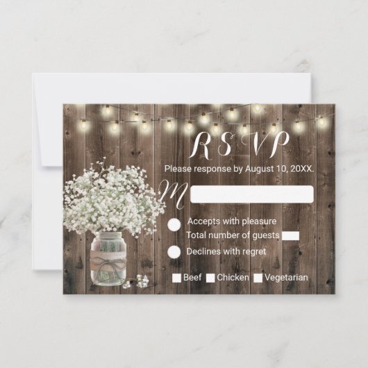 Rustikales Country Gipskraut Jar Barn Wedding RSVP (Vorderseite)
