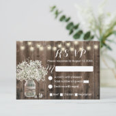 Rustikales Country Gipskraut Jar Barn Wedding RSVP (Stehend Vorderseite)