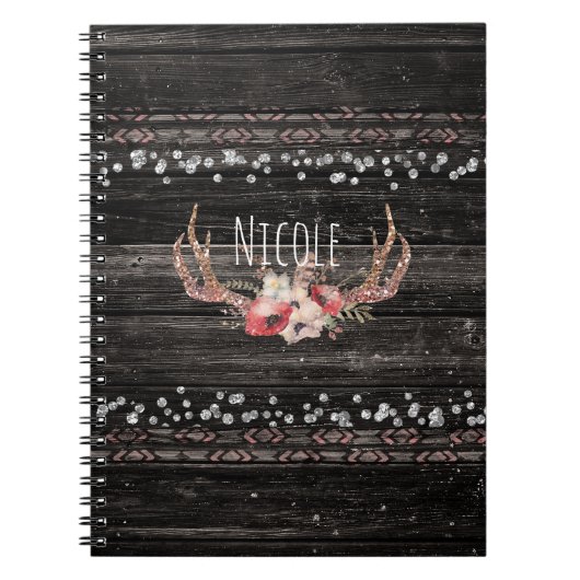 Rustikales Country Glam Blume & Antlers Chic Boho Notizblock (Vorderseite)