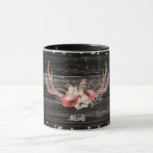 Rustikales Country Glam Blume & Antlers Chic Boho Tasse (Zentrum)