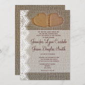 Rustikales Country Hearts Burlap Lace Hochzeit Ein Einladung (Vorne/Hinten)
