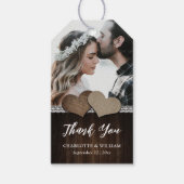 Rustikales Country Hearts Wood Lace Foto Hochzeit Geschenkanhänger (Vorderseite)