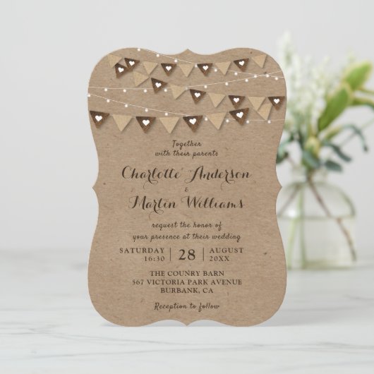 Rustikales Country Kraft Paper Wedding Einladung (Stehend Vorderseite)