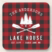 Rustikales Country Lake House Tree Red Buffalo Kar Getränkeuntersetzer (Vorderseite)