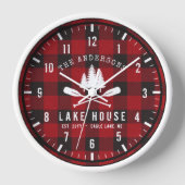 Rustikales Country Lake House Tree Red Buffalo Kar Uhr (Vorderseite)