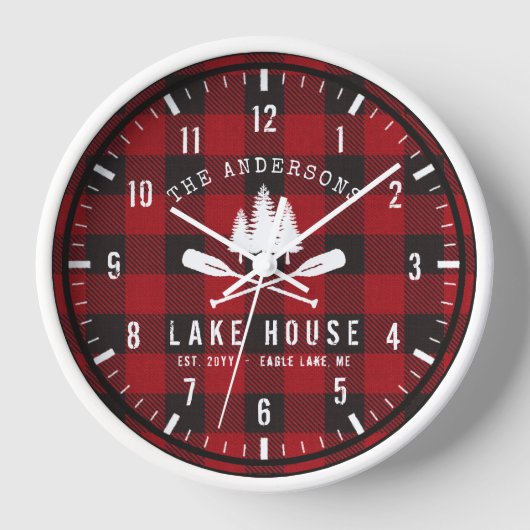 Rustikales Country Lake House Tree Red Buffalo Kar Uhr (Vorderseite)