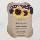 Rustikales Country Lila Burlap Sonnenblume Hochzei Einladung (Vorne/Hinten)