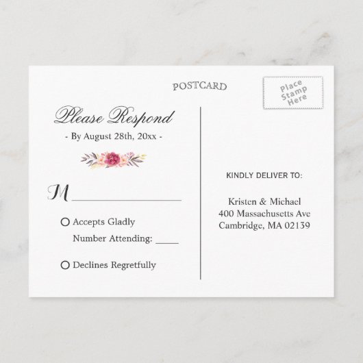 Rustikales Country Linen Burlap Floral Wedding RSV Einladungspostkarte (Rückseite)