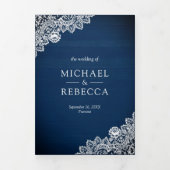 Rustikales Country Navy Blue Wood Lace Wedding Fot Dreifach Gefaltete Einladung (Cover)