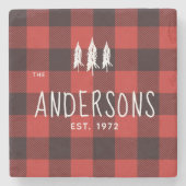 Rustikales Country Red & Black Flannel Monogramm Steinuntersetzer (Vorderseite)