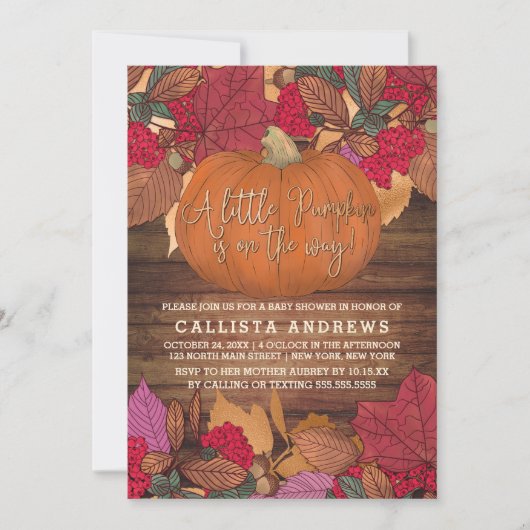 Rustikales Country Red Brown Herbstlaubs Kinderdus Einladung (Vorderseite)