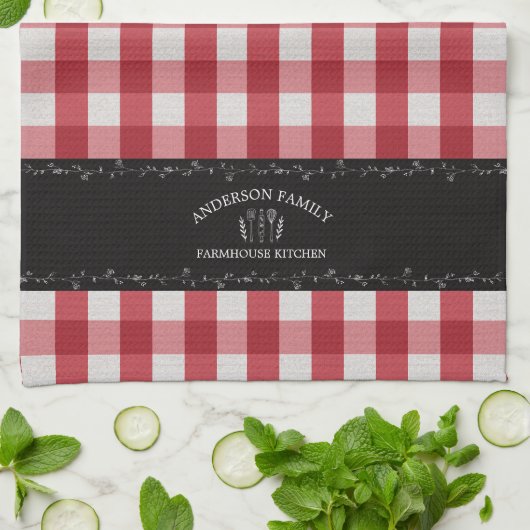 Rustikales Country Red Gingham Black Chalkboard Geschirrtuch (Gefaltet)