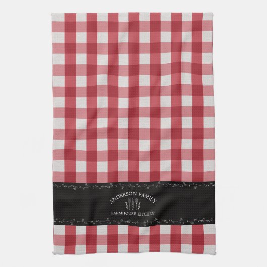 Rustikales Country Red Gingham Black Chalkboard Geschirrtuch (Vertikal)