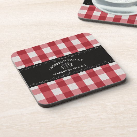 Rustikales Country Red Gingham Black Chalkboard Getränkeuntersetzer (Linke Seite)
