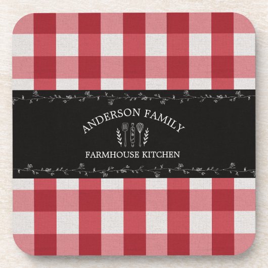 Rustikales Country Red Gingham Black Chalkboard Getränkeuntersetzer (Vorderseite)