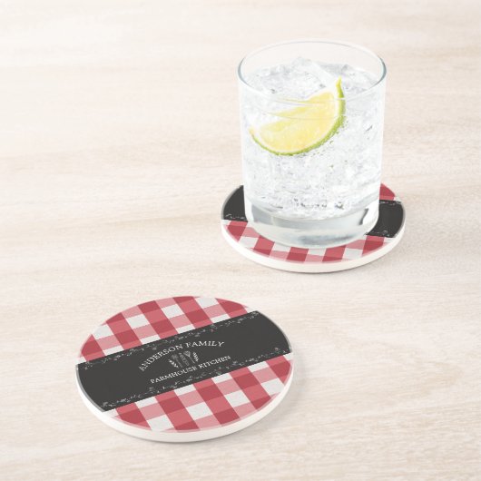 Rustikales Country Red Gingham Black Chalkboard Getränkeuntersetzer (Seite)