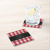 Rustikales Country Red Gingham Black Chalkboard Rechteckiger Pappuntersetzer (Vor Ort)