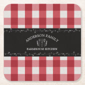 Rustikales Country Red Gingham Black Chalkboard Rechteckiger Pappuntersetzer (Vorderseite)
