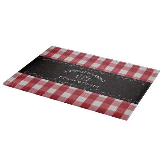Rustikales Country Red Gingham Black Chalkboard Schneidebrett (Ecke)