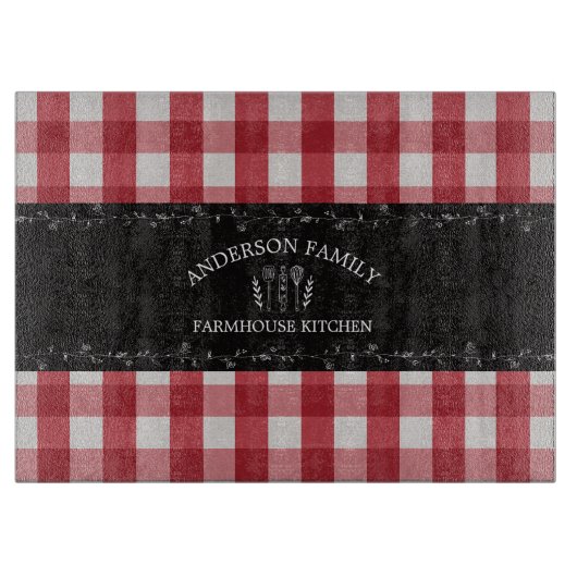 Rustikales Country Red Gingham Black Chalkboard Schneidebrett (Vorderseite)