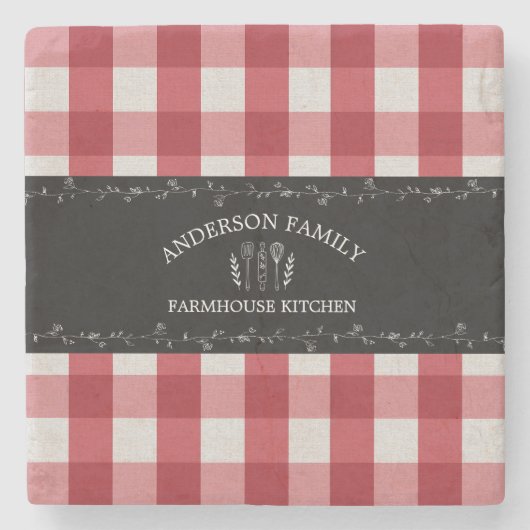 Rustikales Country Red Gingham Black Chalkboard Steinuntersetzer (Vorderseite)