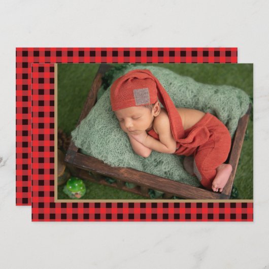 Rustikales Country Red Karo Adventure Begins Baby Ankündigung (Vorne/Hinten)