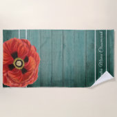 Rustikales Country Red Poppy Brown Wood Beach Hand Strandtuch (Vorderseite)
