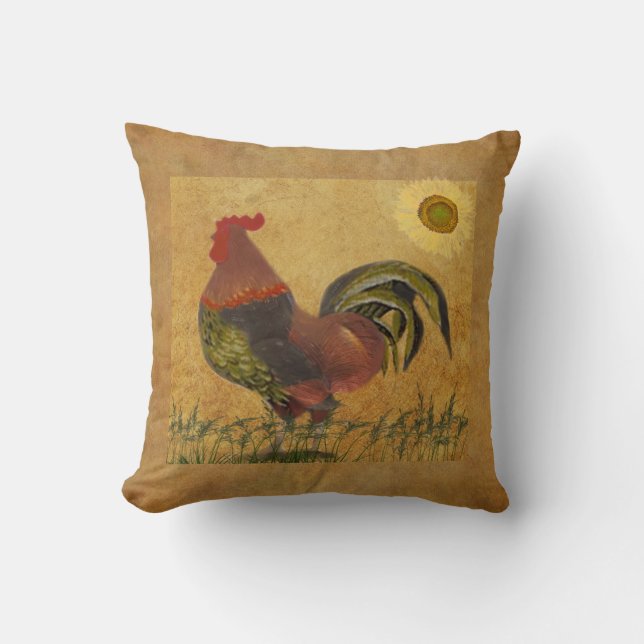 Rustikales Country Rooster Americana farbenfroh Kissen (Vorderseite)