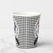 Rustikales Country Rooster Chicken BW Gingham Karo Pappbecher (Rechts)