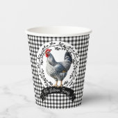 Rustikales Country Rooster Chicken BW Gingham Karo Pappbecher (Vorderseite)