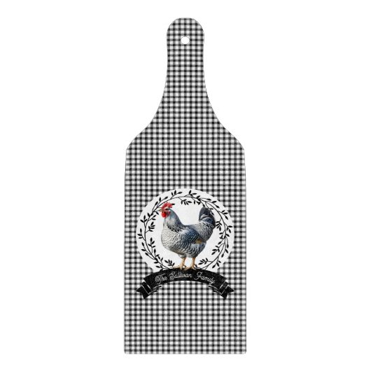 Rustikales Country Rooster Chicken BW Gingham Karo Schneidebrett (Vorderseite)