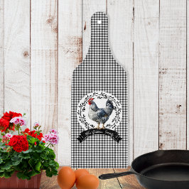 Rustikales Country Rooster Chicken BW Gingham Karo Schneidebrett