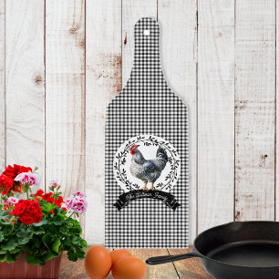 Rustikales Country Rooster Chicken BW Gingham Karo Schneidebrett