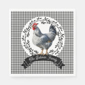 Rustikales Country Rooster Chicken BW Gingham Karo Serviette (Vorderseite)
