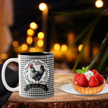 Rustikales Country Rooster Chicken BW Gingham Karo