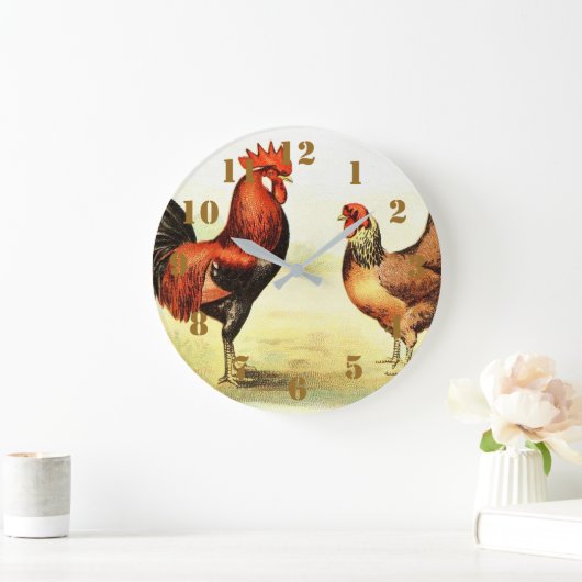 Rustikales Country Rooster Elegant Große Wanduhr (Zuhause)