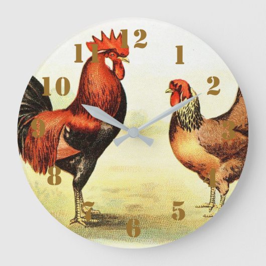 Rustikales Country Rooster Elegant Große Wanduhr (Vorderseite)