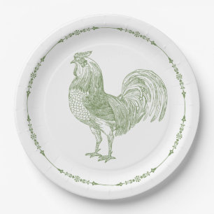 Rustikales Country Rooster Sage Green Pappteller