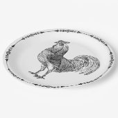 Rustikales Country Rooster Schwarz-Weiß Pappteller (Schrägansicht)