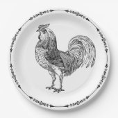 Rustikales Country Rooster Schwarz-Weiß Pappteller (Vorderseite)