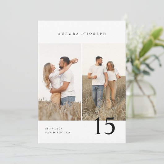 Rustikales Country Script Boho Foto Wedding Einladung (Stehend Vorderseite)